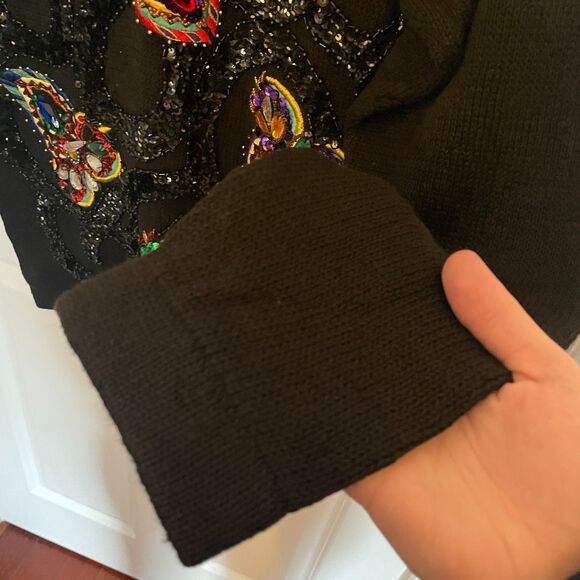 VTG Western Connection NWT 80s Sweater Beaded L Glam Sequin Gemstone Abstract - Picture 2 of 10
